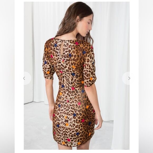 & Other Stories Leopard Print Wrap Dress V Neck Mini Dress Cinch Waist 8 - Picture 8 of 11